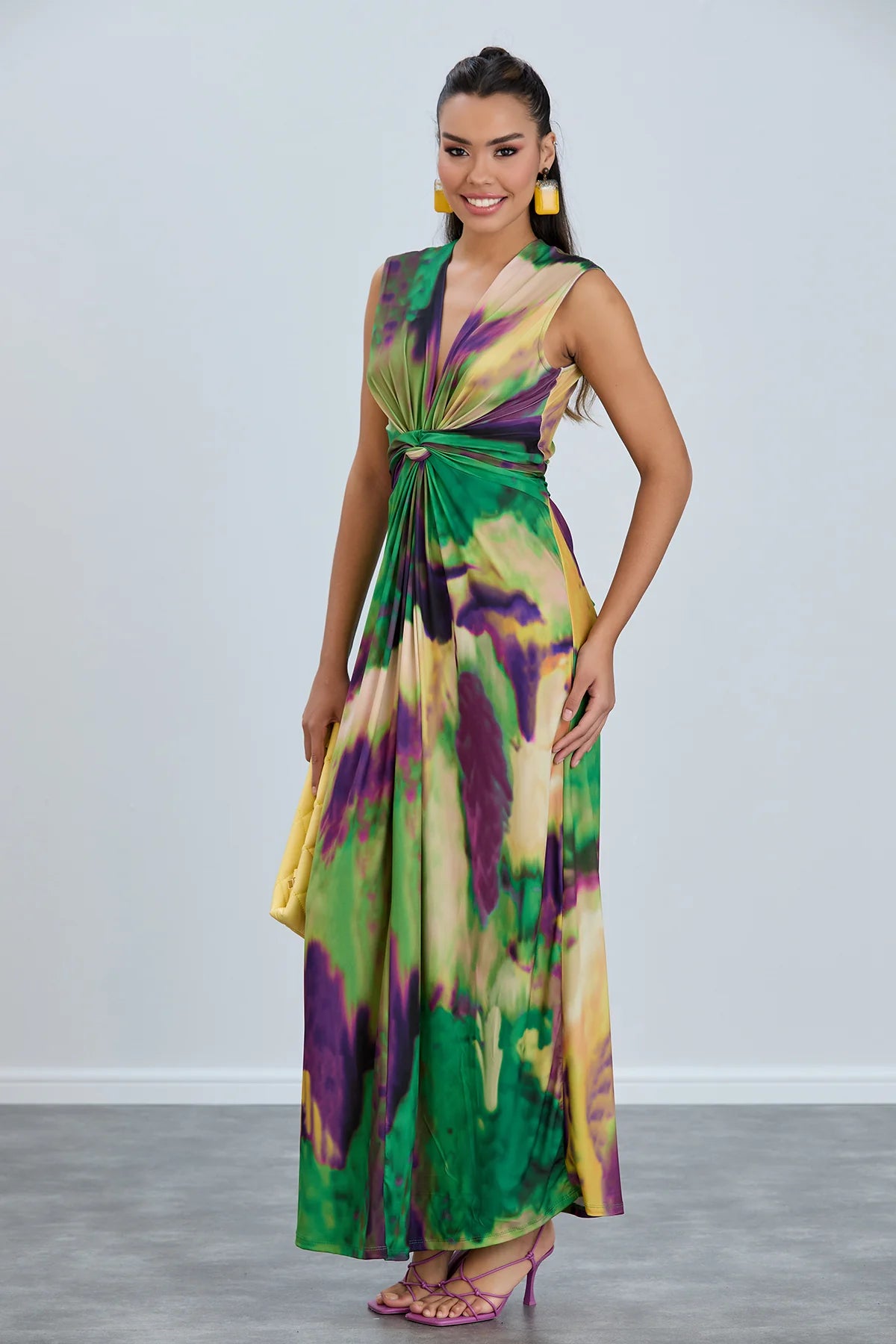 Jenerique Sleeveless Green Printed Maxi Dress