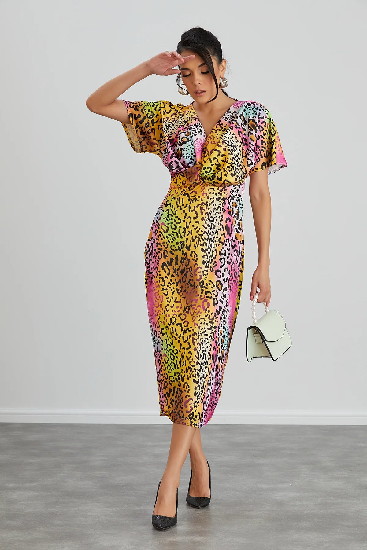 Jenerique Twist Leopard Print Pink Midi Dress