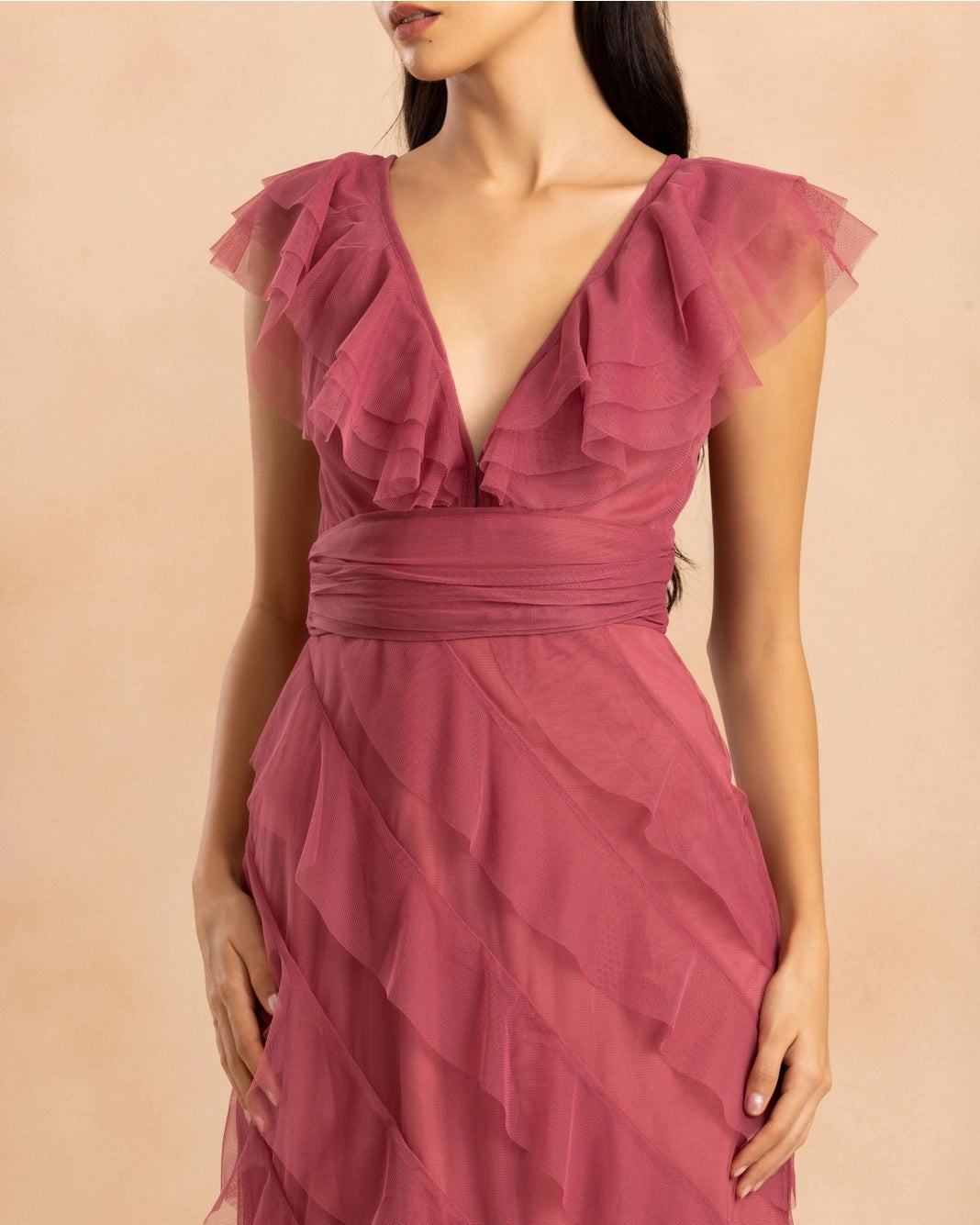 Lace & Beads Carpathia Orchid Ruffle Maxi Dress