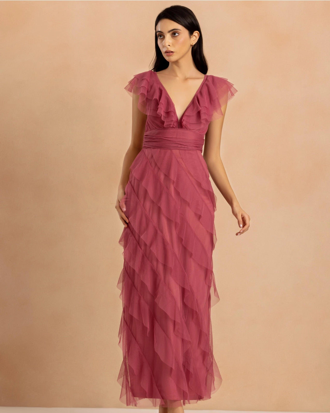 Lace & Beads Carpathia Orchid Ruffle Maxi Dress