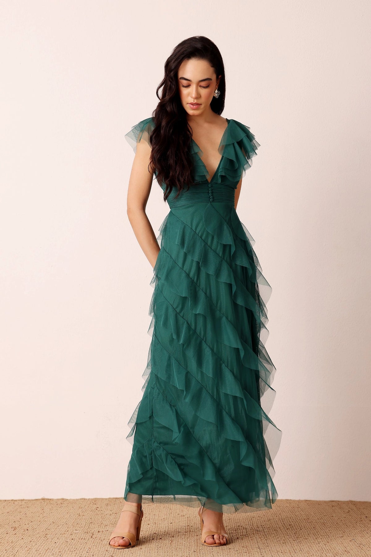 Lace & Beads Carpathia Emerald Green Ruffle Maxi Dress Lace & Beads Carpathia Emerald Green Ruffle Maxi Dress