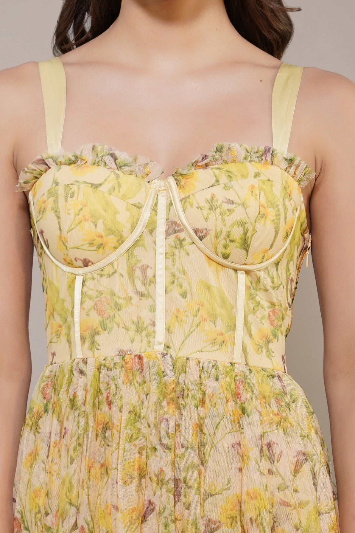 Lace & Beads Dane Yellow Floral Corset Midi Dress Love My Apparel Lace & Beads Dane Yellow Floral Corset Midi Dress Love My Apparel