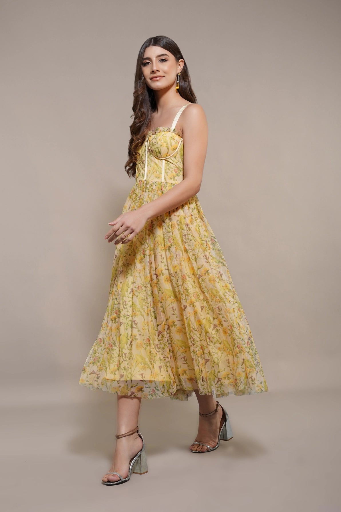 Lace & Beads Dane Yellow Floral Corset Midi Dress Love My Apparel Lace & Beads Dane Yellow Floral Corset Midi Dress Love My Apparel