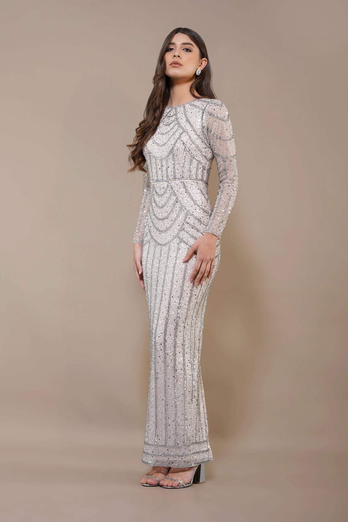 Lace Beads Ellis Powder Pink Embellished Maxi Dress – Love My