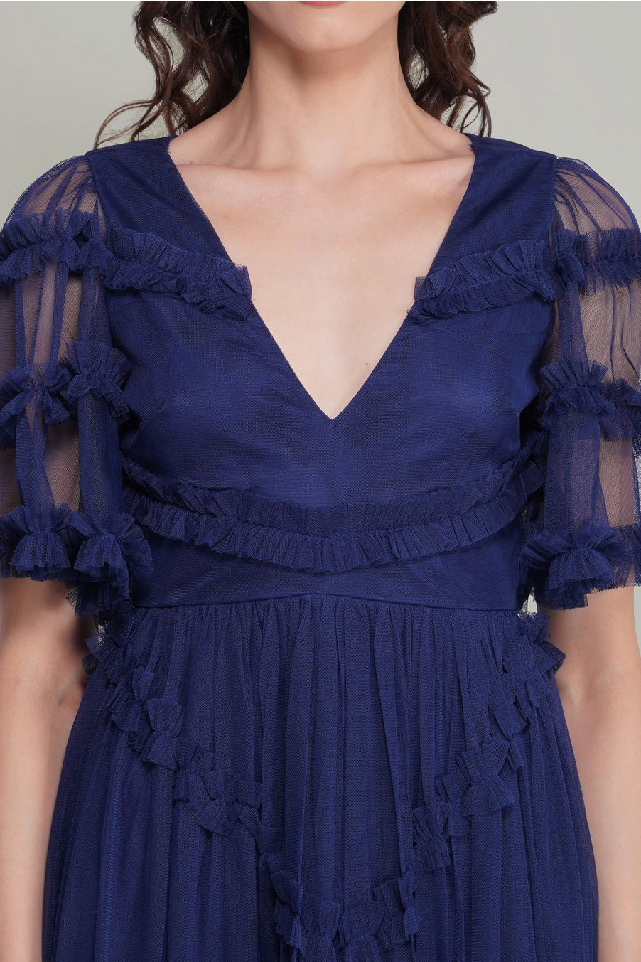 Lace & Beads Florette Tulle Navy Blue Midi Dress