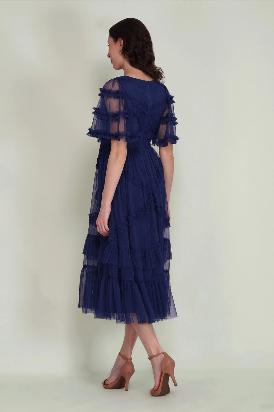 Lace & Beads Florette Tulle Navy Blue Midi Dress