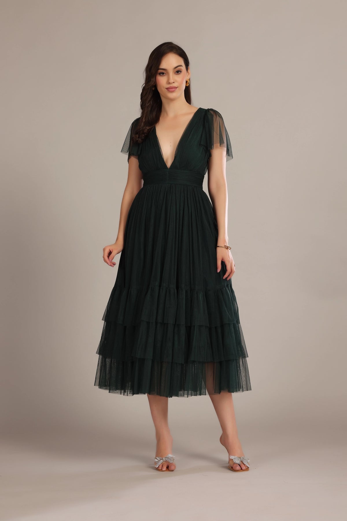 Lace Beads Madison Forest Green Tulle Midi Dress – Love My Apparel