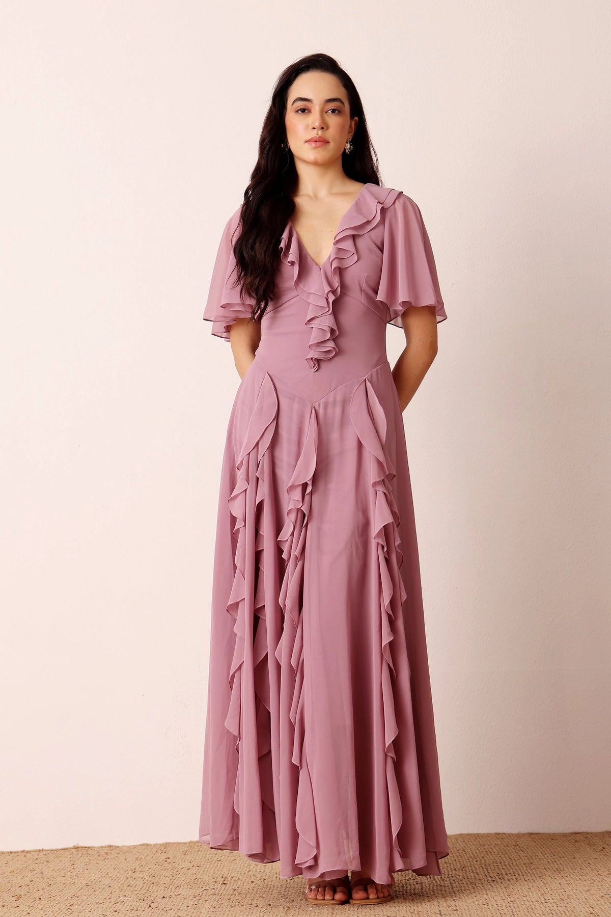 Lace & Beads Hertia Dusty Lilac Ruffle Maxi Dress