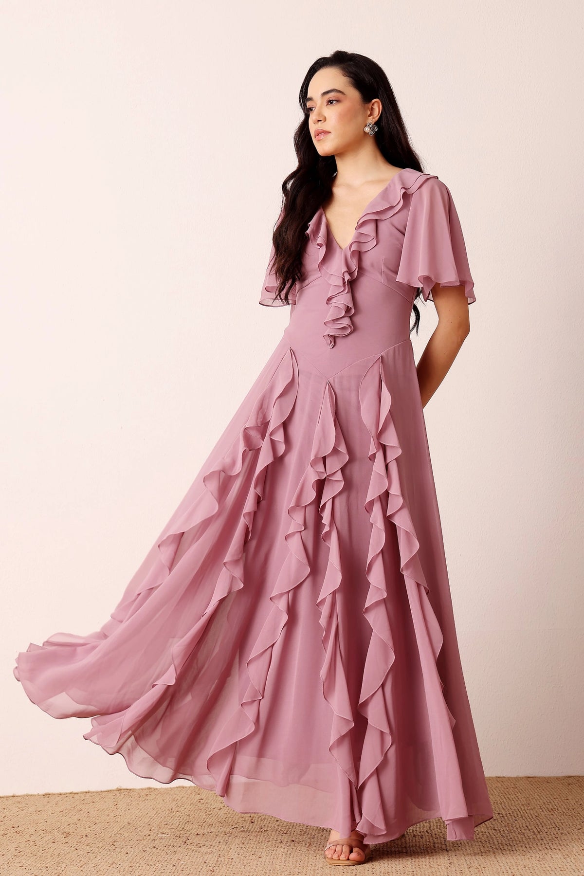 Lace & Beads Hertia Dusty Lilac Ruffle Maxi Dress
