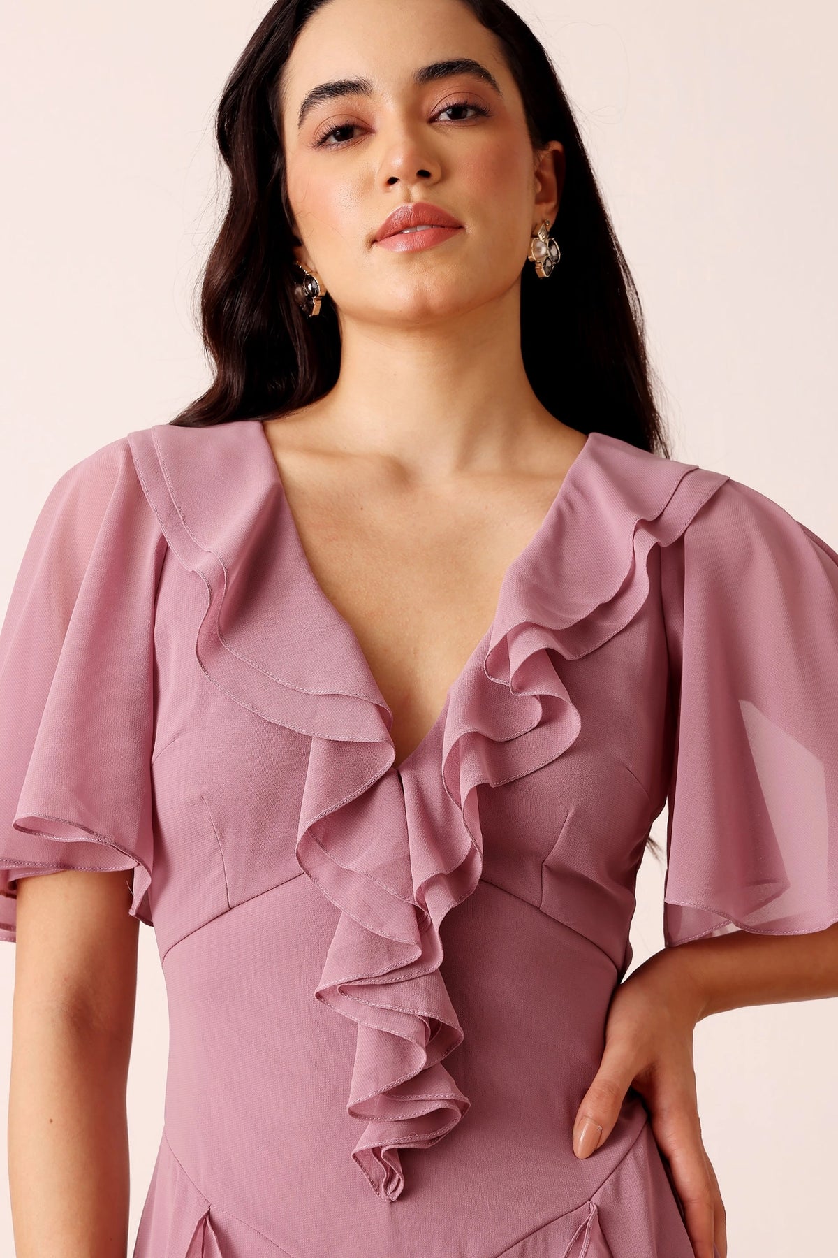 Lace & Beads Hertia Dusty Lilac Ruffle Maxi Dress