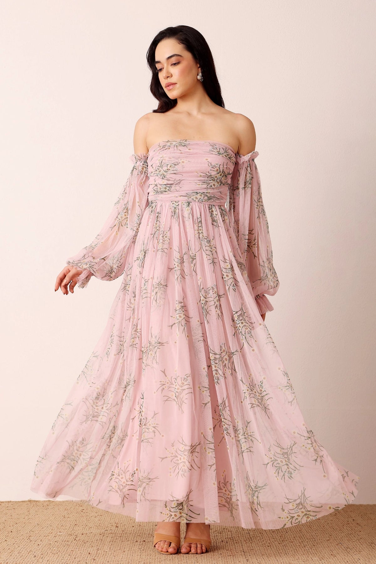 Lace & Beads Lana Light Pink Tulle Maxi Dress