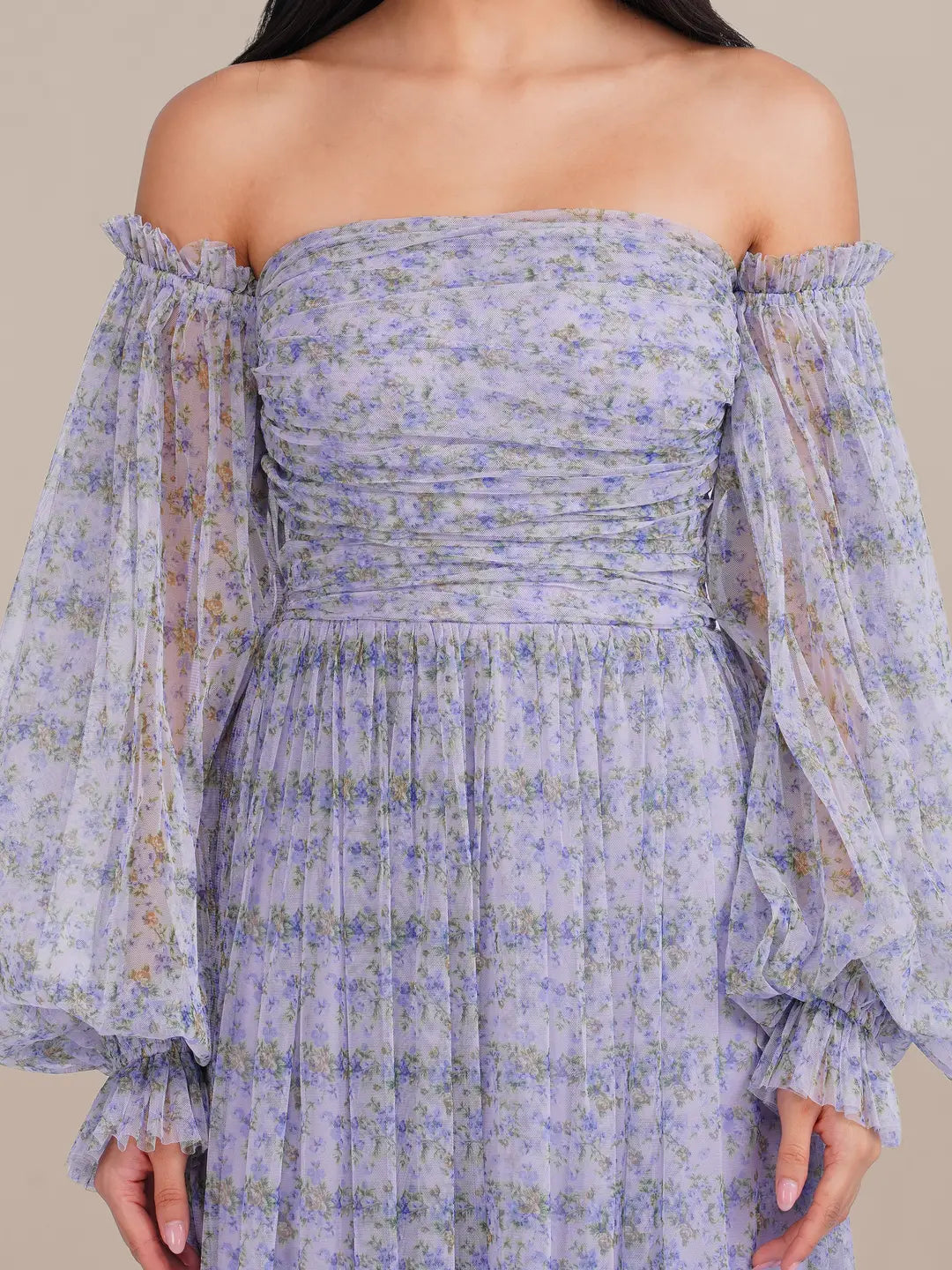 Lace & Beads Lana Lilac Floral Tulle Maxi Dress