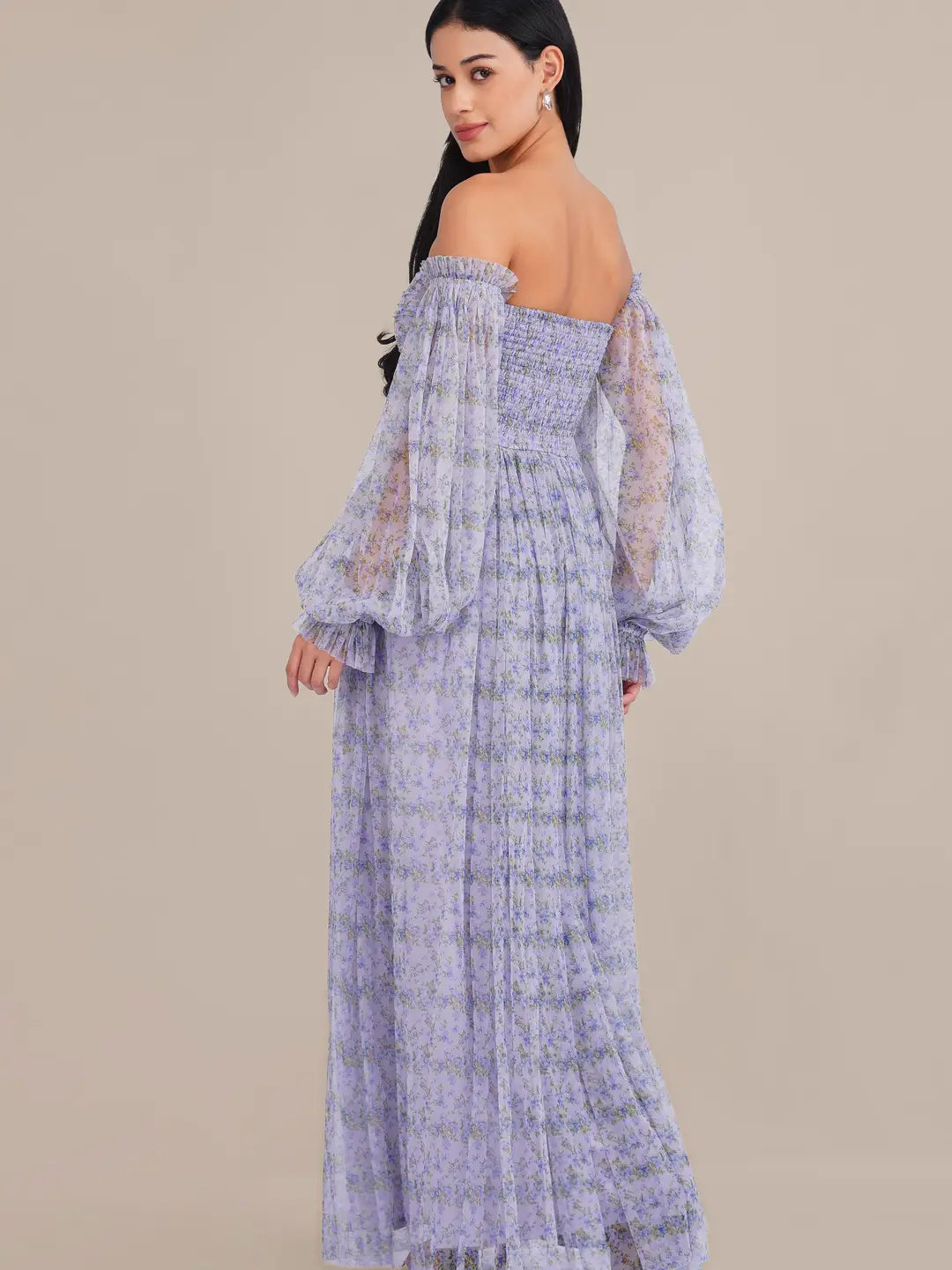 Lace & Beads Lana Lilac Floral Tulle Maxi Dress