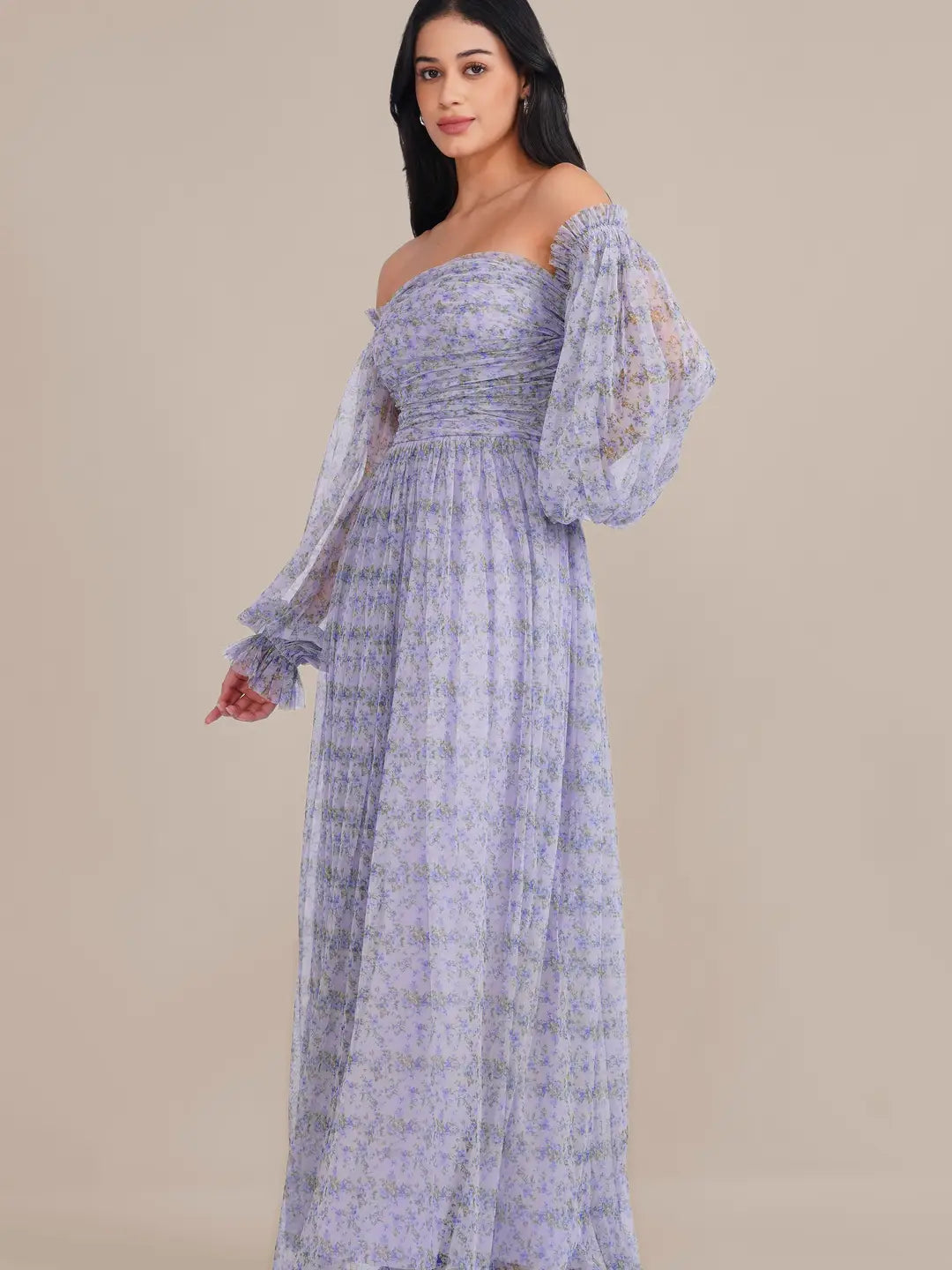 Lace & Beads Lana Lilac Floral Tulle Maxi Dress
