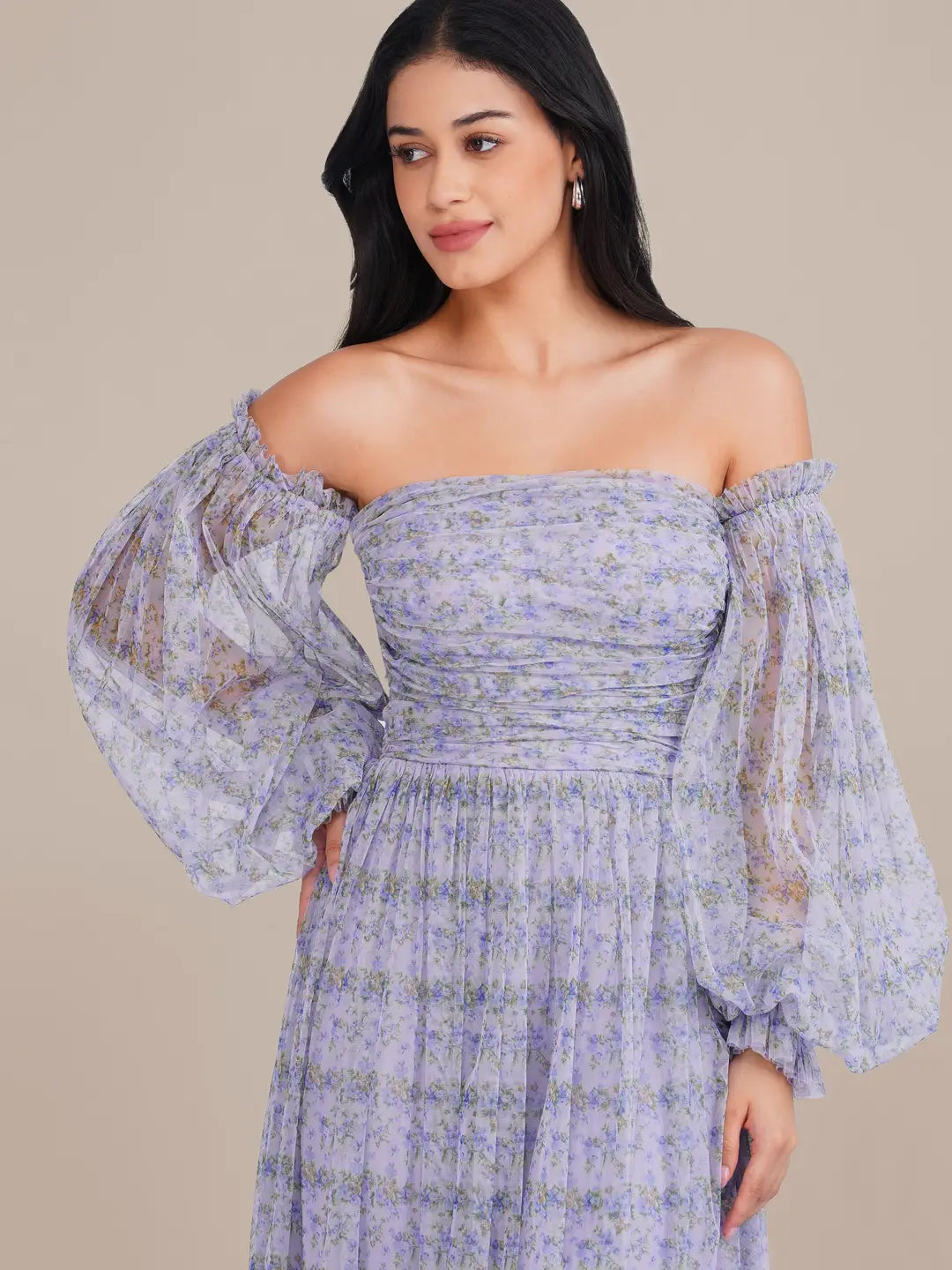 Lace & Beads Lana Lilac Floral Tulle Maxi Dress