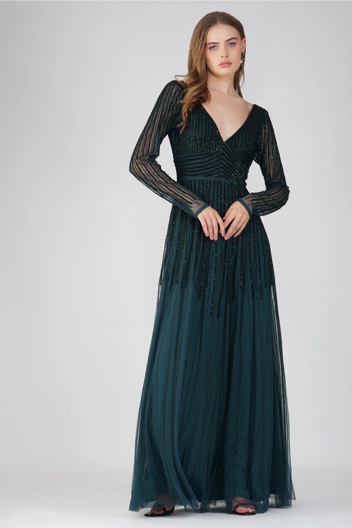 Lace Beads Embellished Emerald Green Maxi Dress Love My Apparel