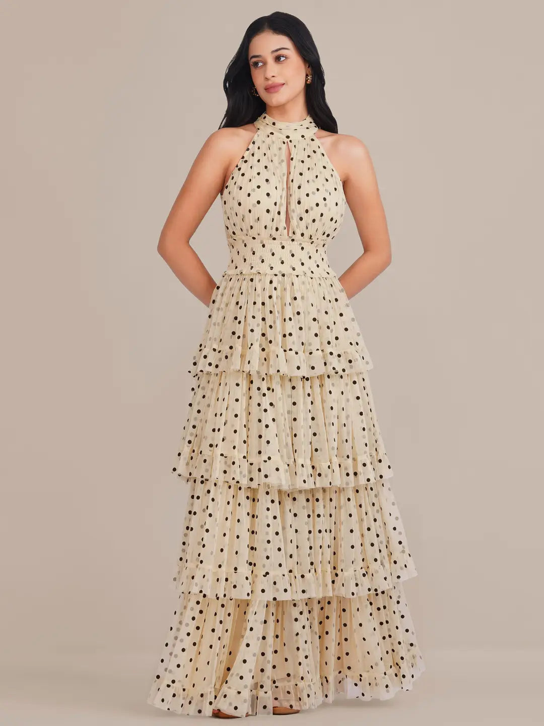 lace-and-beads-lucerne-halterneck-cream-black-polka-dot-tiered-maxi-dress