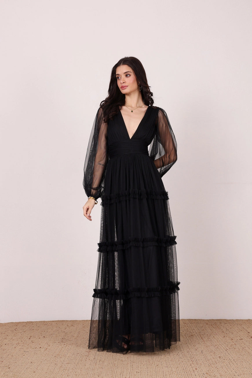 Lace & Beads Lydia Maxi Black Dress