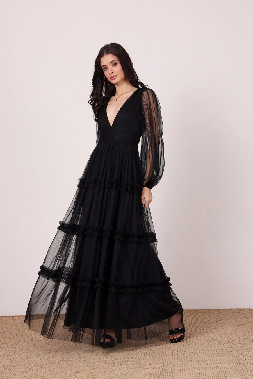 Lace & Beads Lydia Maxi Black Dress