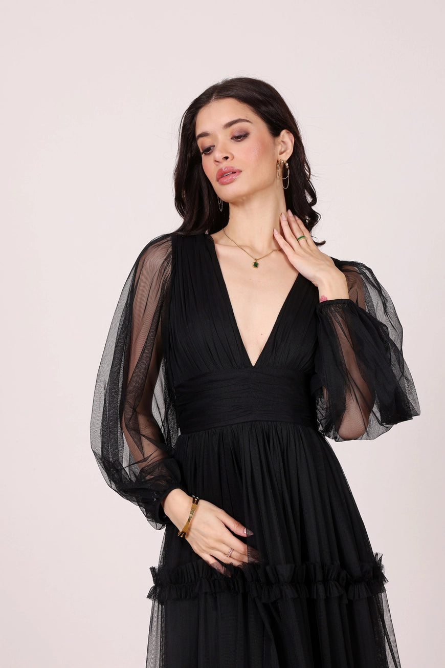 Lace & Beads Lydia Maxi Black Dress