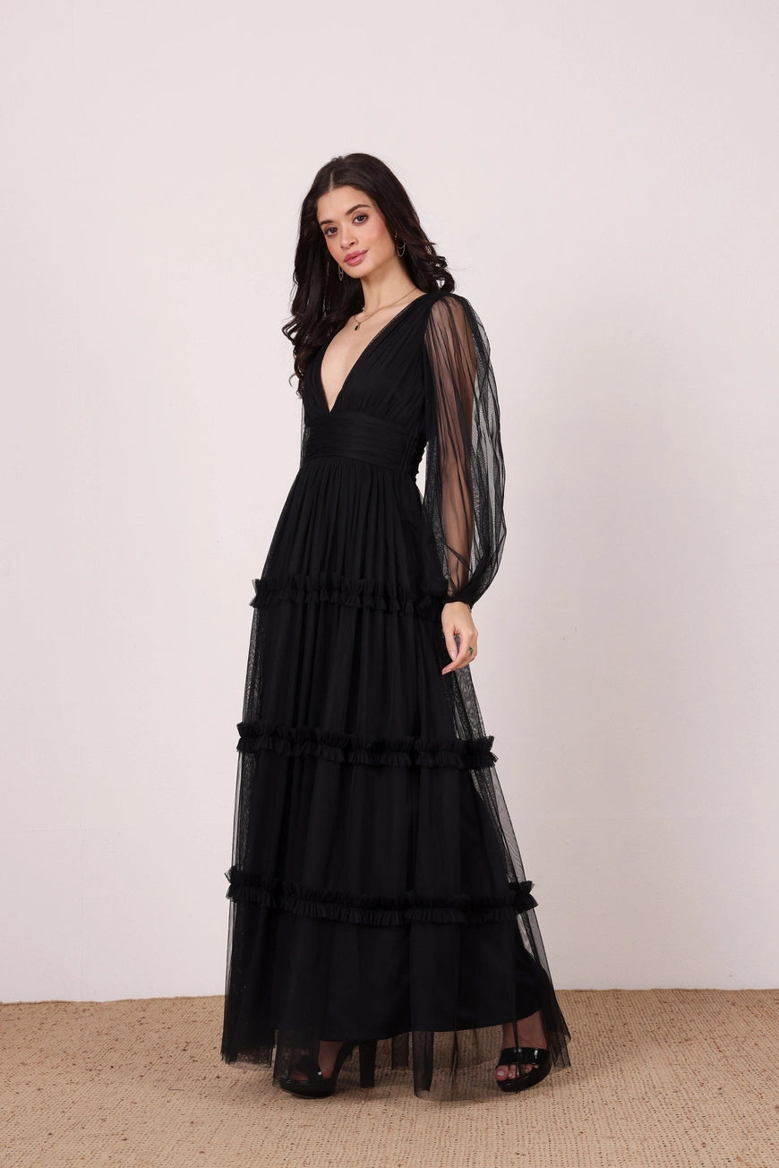 Lace & Beads Lydia Maxi Black Dress
