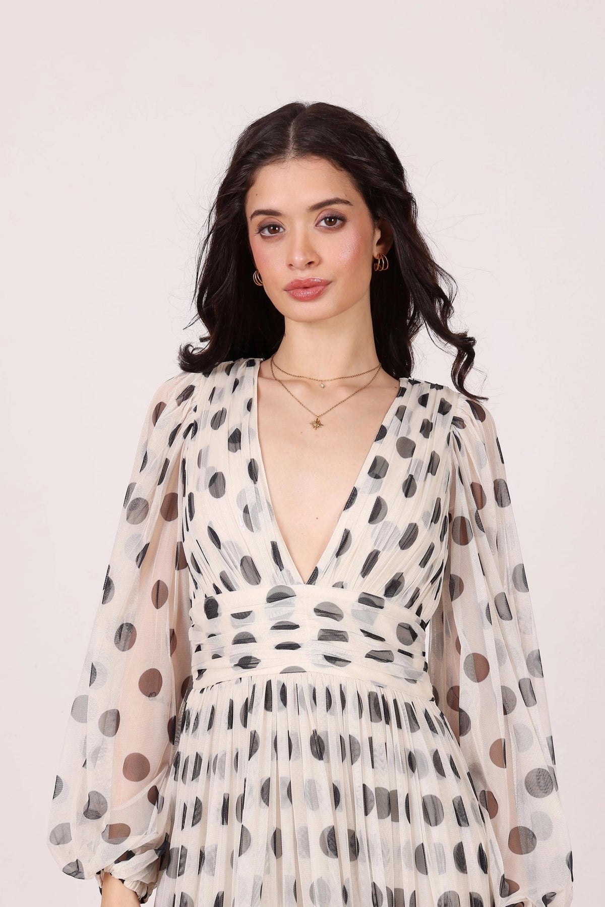 Lace & Beads Lydia Cream Black Polka Dot Maxi Dress