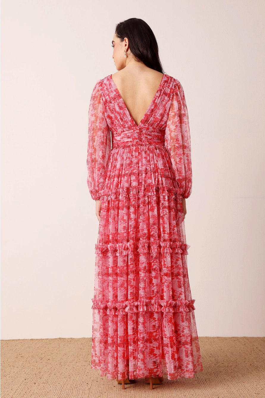 Lace & Beads Lydia Maxi Red Floral Dress