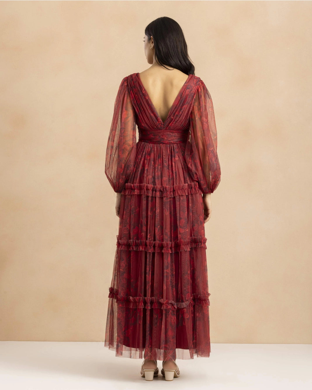 Lace & Beads Lydia Demi Tulle Scarlet Floral Maxi Dress