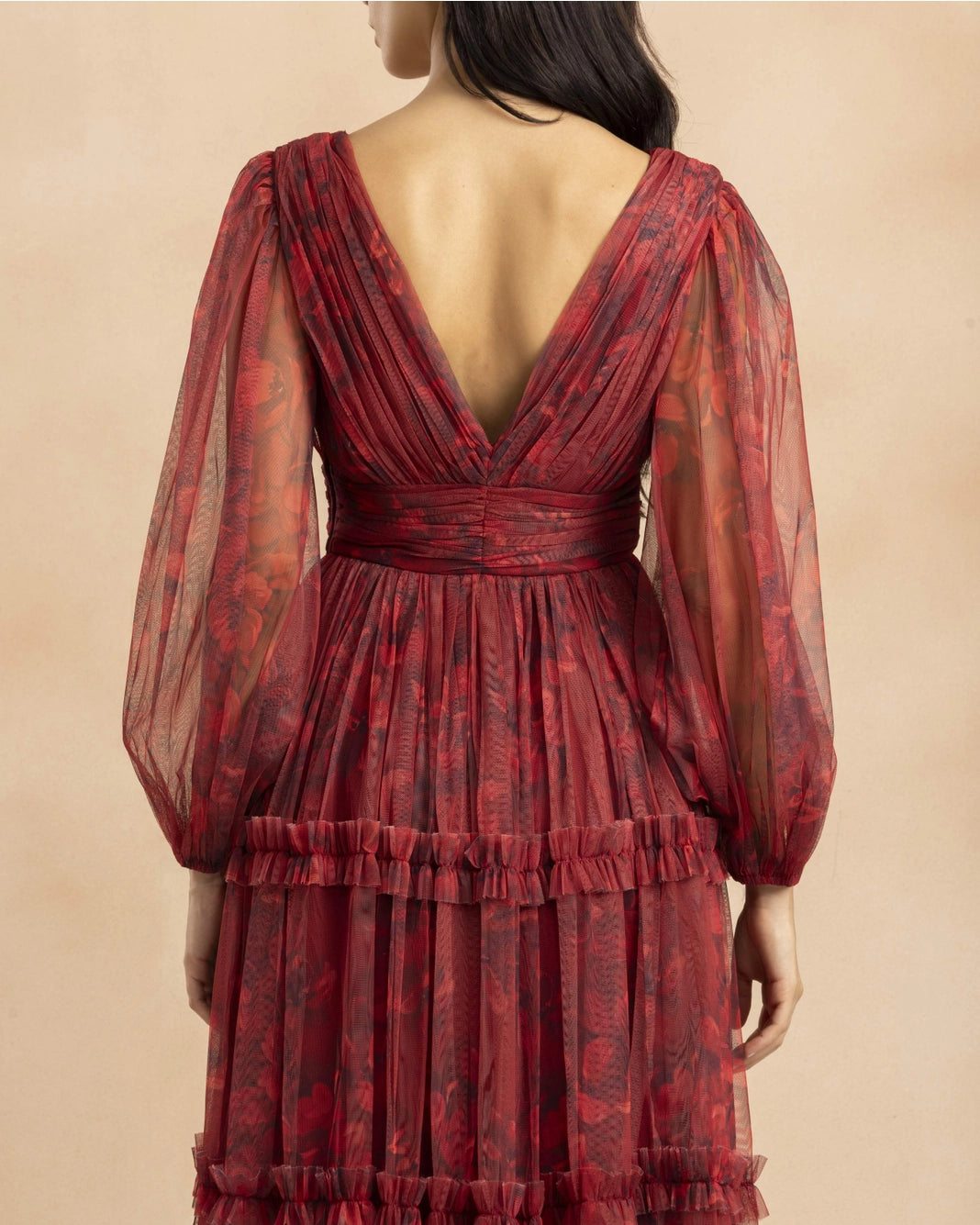 Lace & Beads Lydia Demi Tulle Scarlet Floral Maxi Dress