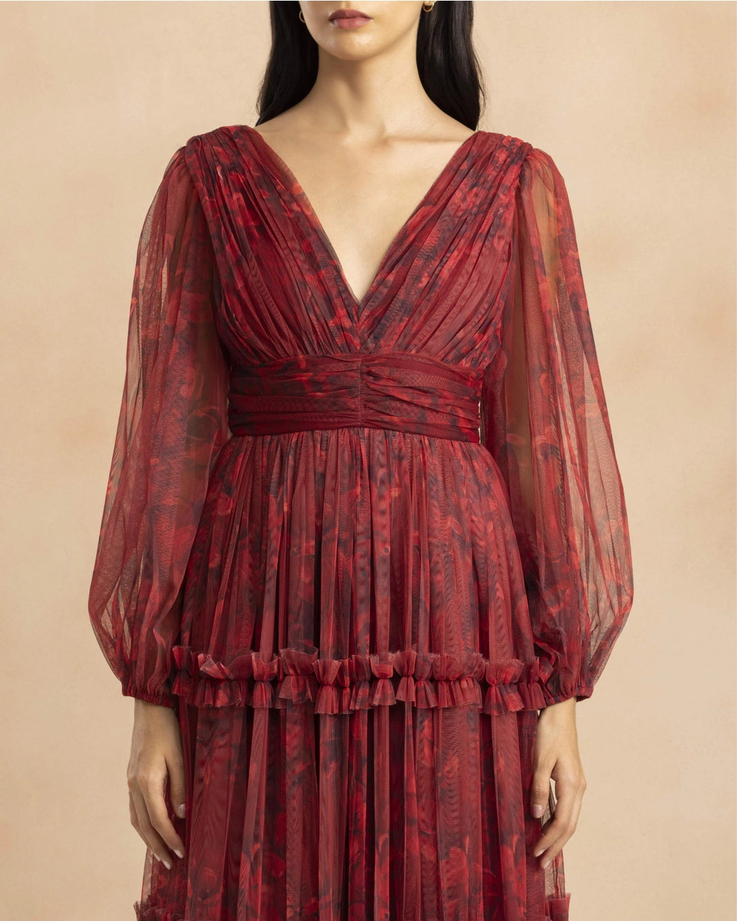 Lace & Beads Lydia Demi Tulle Scarlet Floral Maxi Dress