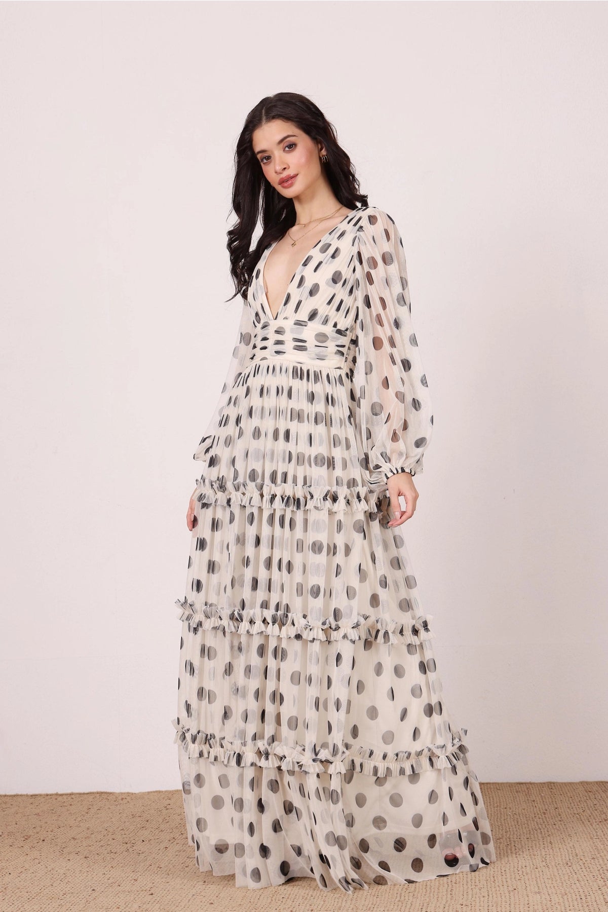 Lace & Beads Lydia Cream Black Polka Dot Maxi Dress Love My Apparel Lace & Beads Lydia Cream Black Polka Dot Maxi Dress Love My Apparel
