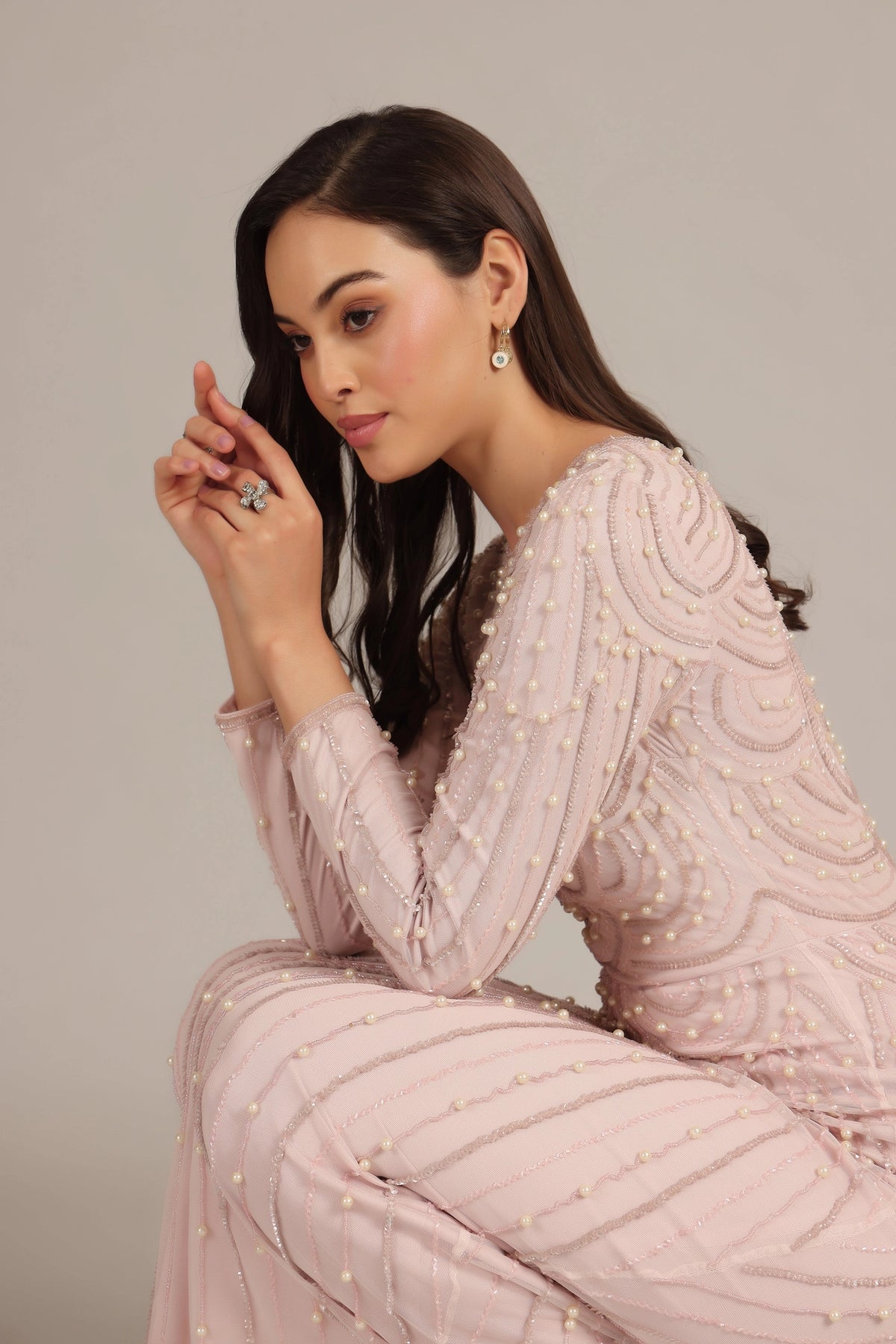 Lace & Beads Mabel Embellished Pearl Powder Pink Maxi Dress Love My Apparel Lace & Beads Mabel Embellished Pearl Powder Pink Maxi Dress Love My Apparel