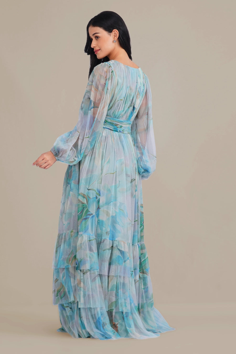 Lace & Beads Madison Dahlia Blue Floral Print Maxi Dress
