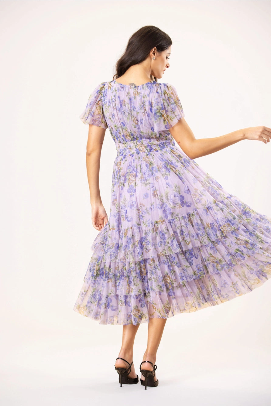 lilac tulle midi dress Lavender Strapless Puffy Midi Tulle Dress S / 4 / Lavender