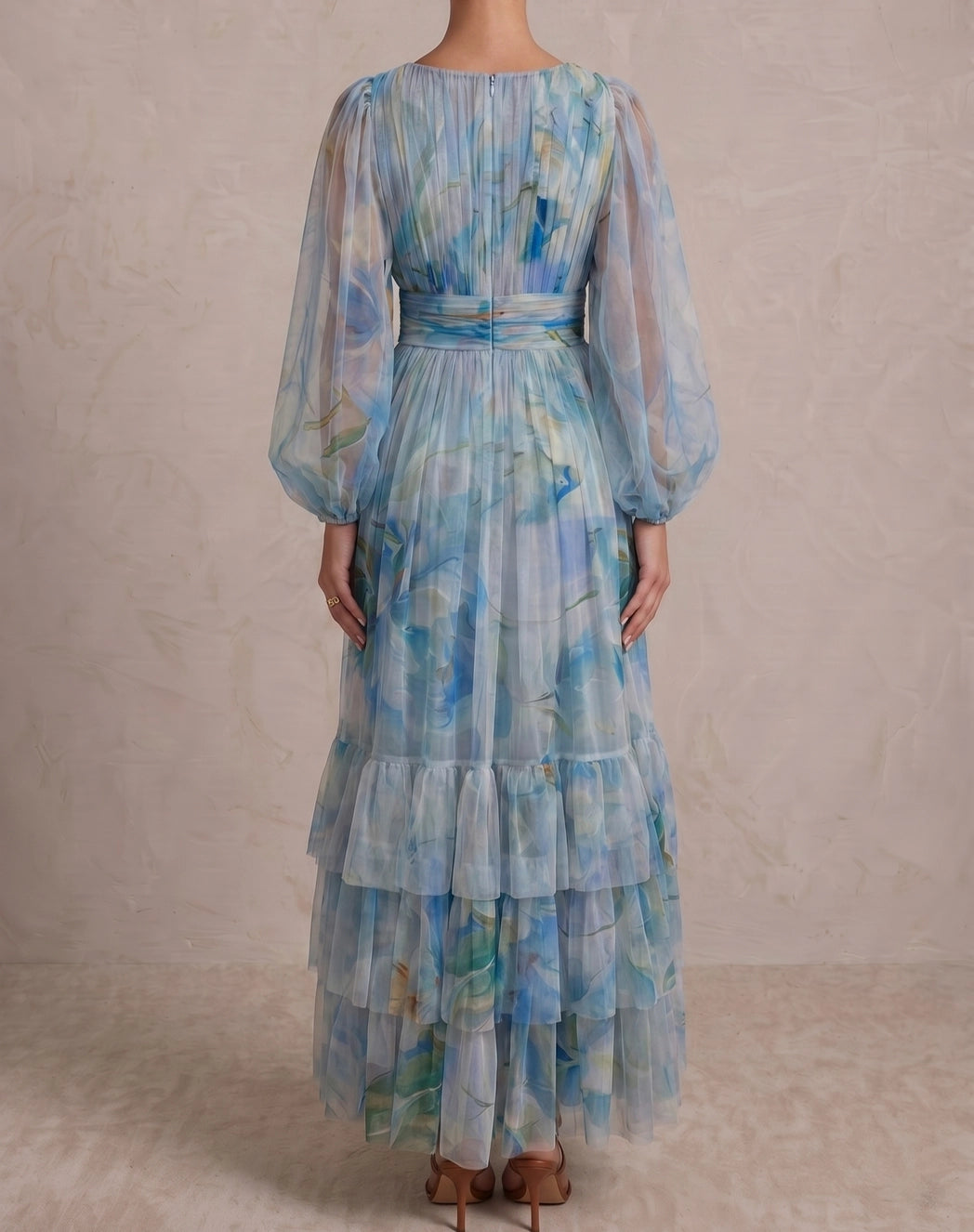 Lace & Beads Madison Dahlia Blue Floral Print Maxi Dress