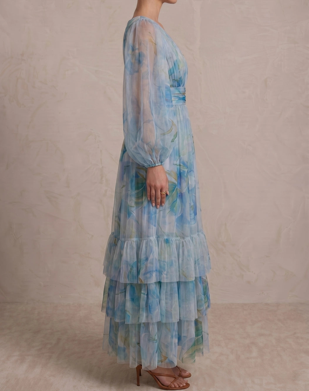 Lace & Beads Madison Dahlia Blue Floral Print Maxi Dress