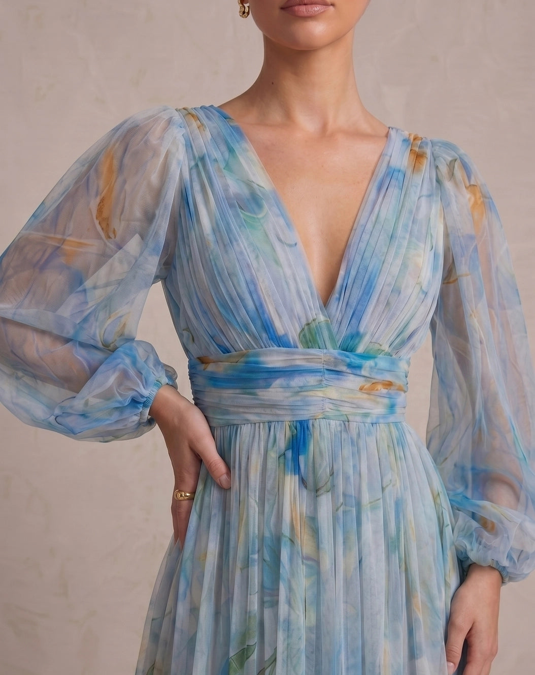Lace & Beads Madison Dahlia Blue Floral Print Maxi Dress