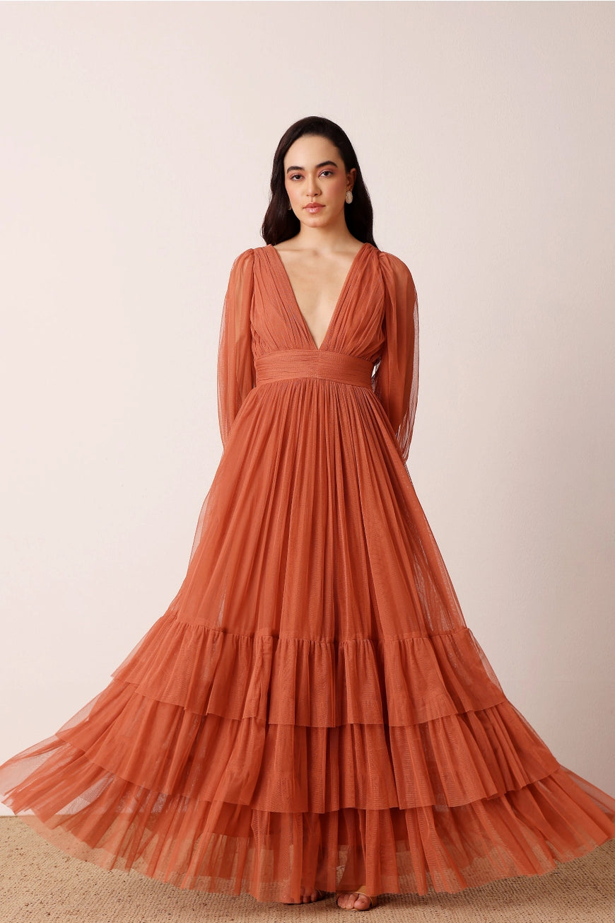 Lace & Beads Madison Terracotta Rose Maxi Dress