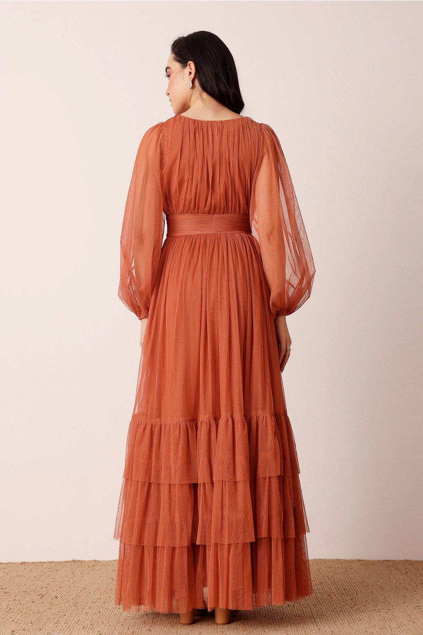 Lace & Beads Madison Terracotta Rose Maxi Dress