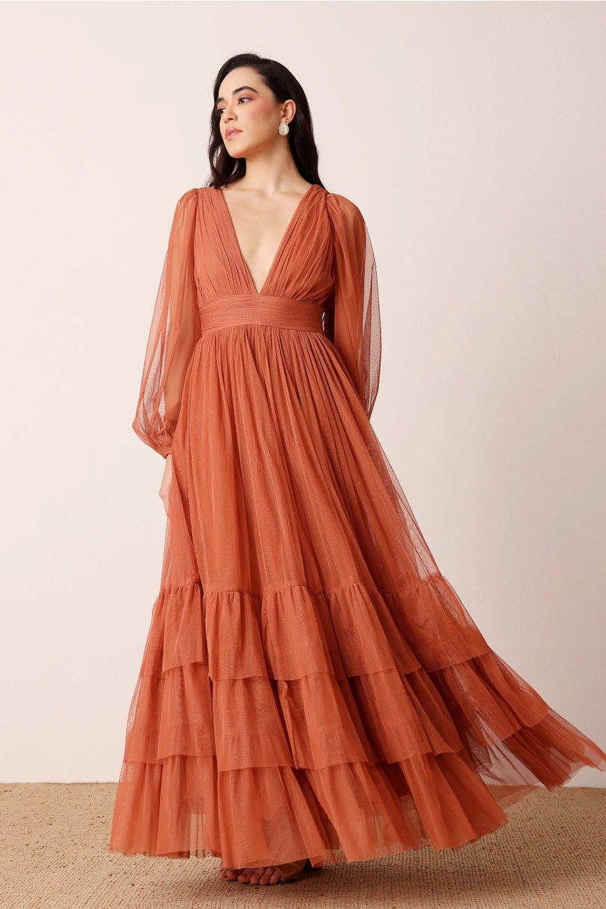 Lace & Beads Madison Terracotta Rose Maxi Dress