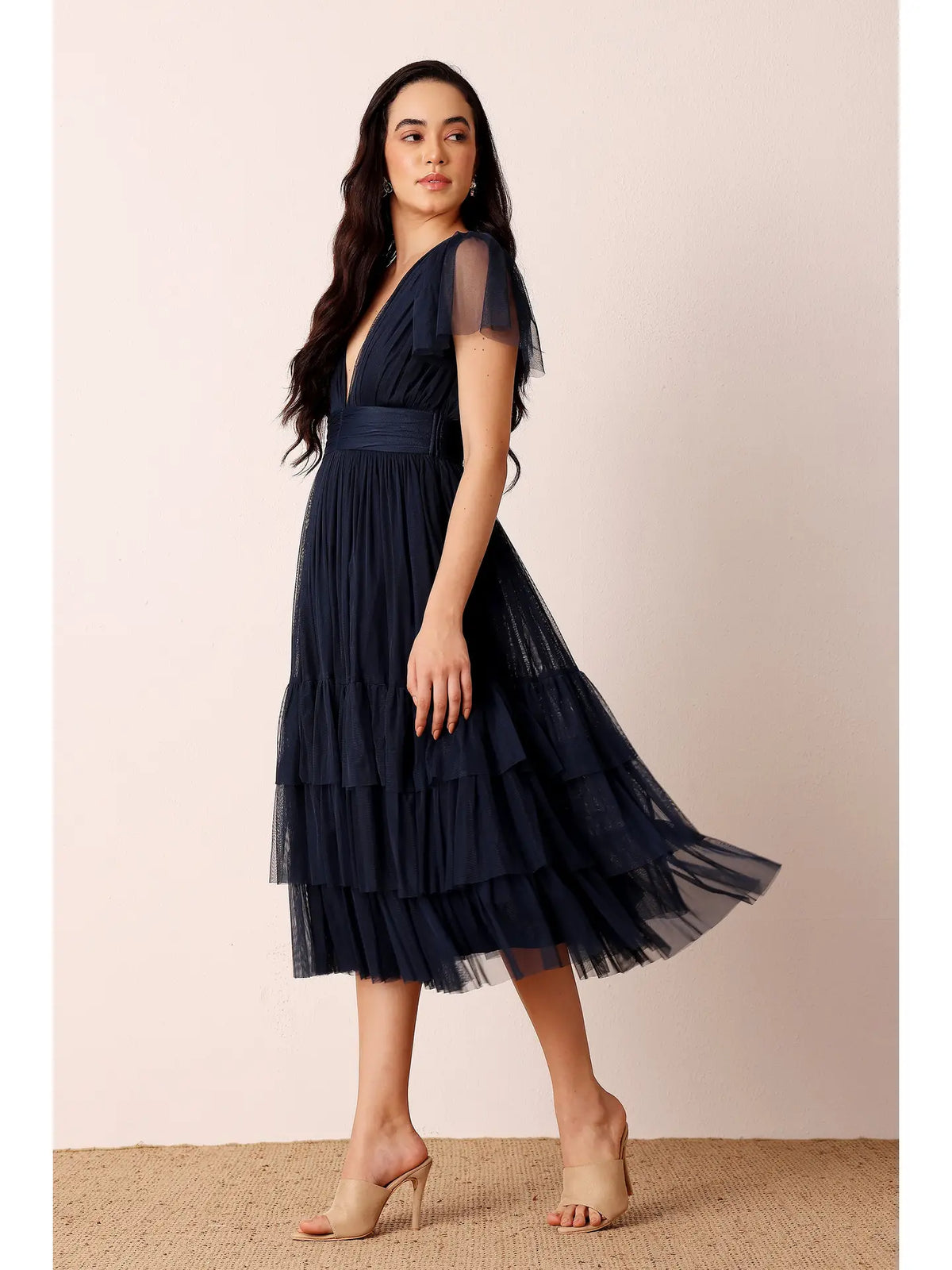 blue dress for baby girl Fiori Short Blue Tulle Tiered Midi Dress main image 1