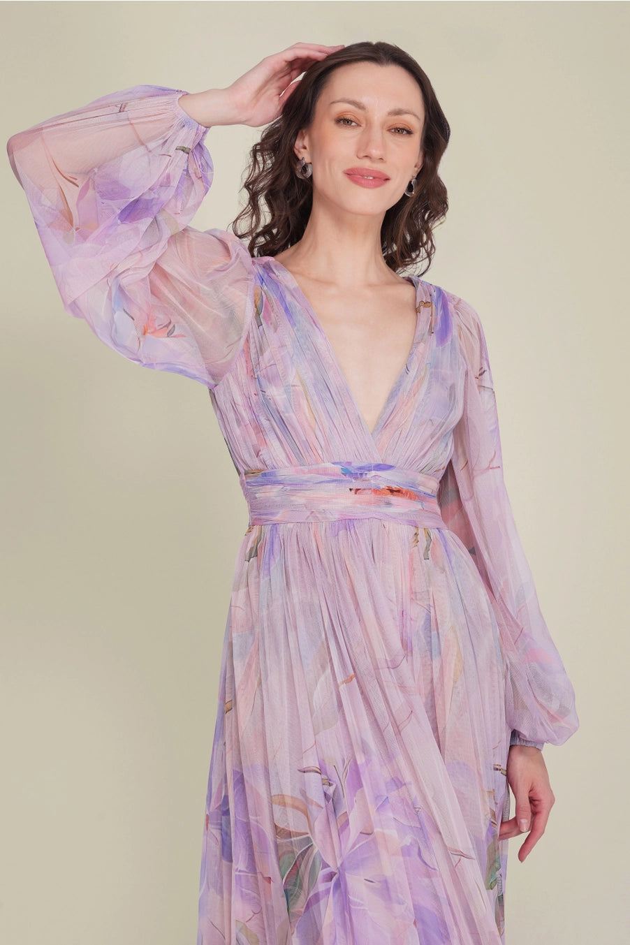 Lace & Beads Madison Wisteria Lilac Floral Print Maxi Dress