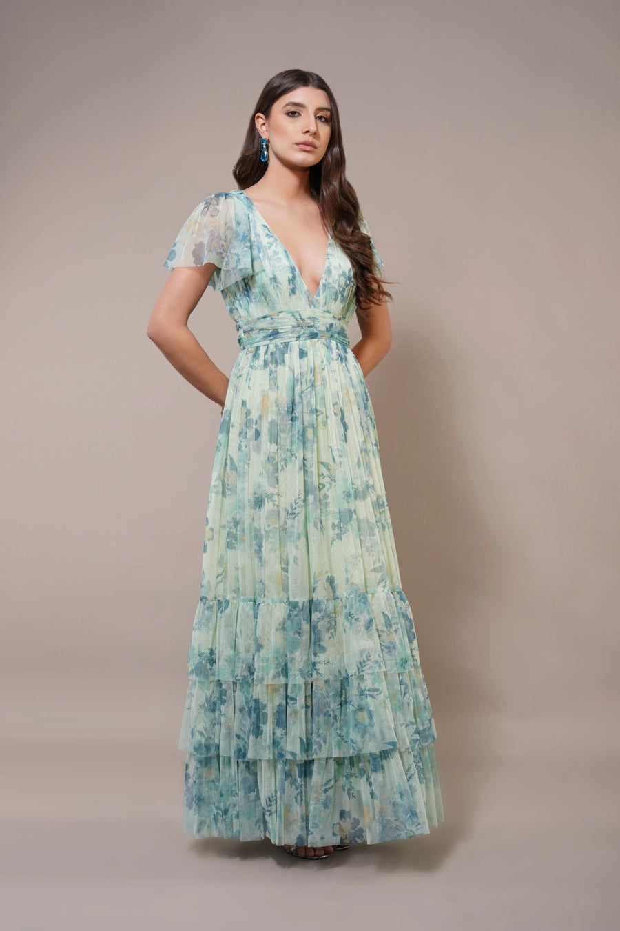Lace & Beads Madison Light Sage Floral Tulle Maxi Dress – Love My Apparel