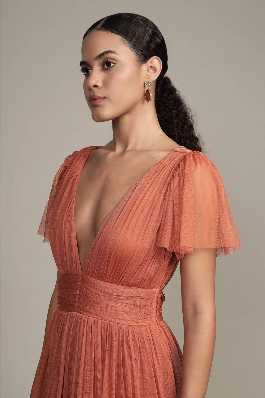 Lace & Beads Madison Terracotta Pink Tulle Midi Dress