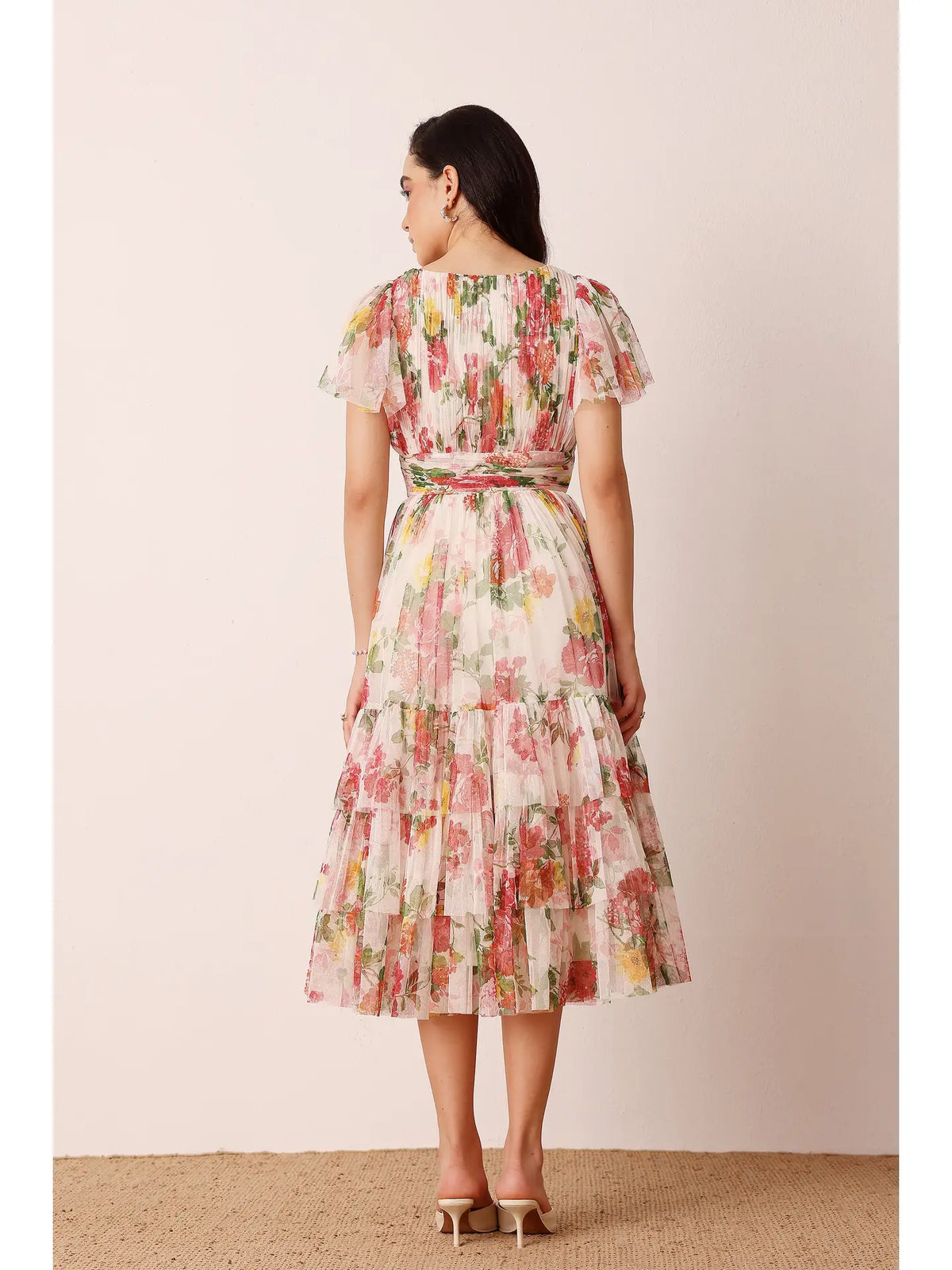 Lace & Beads Madison Floral Print Tulle Midi Dress