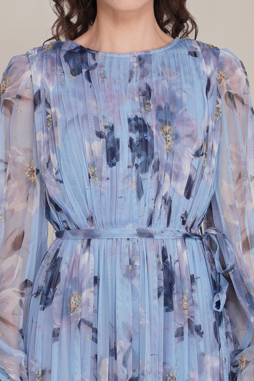 Lace & Beads Rebecca Blue Magnolia Tulle Floral Maxi Dress