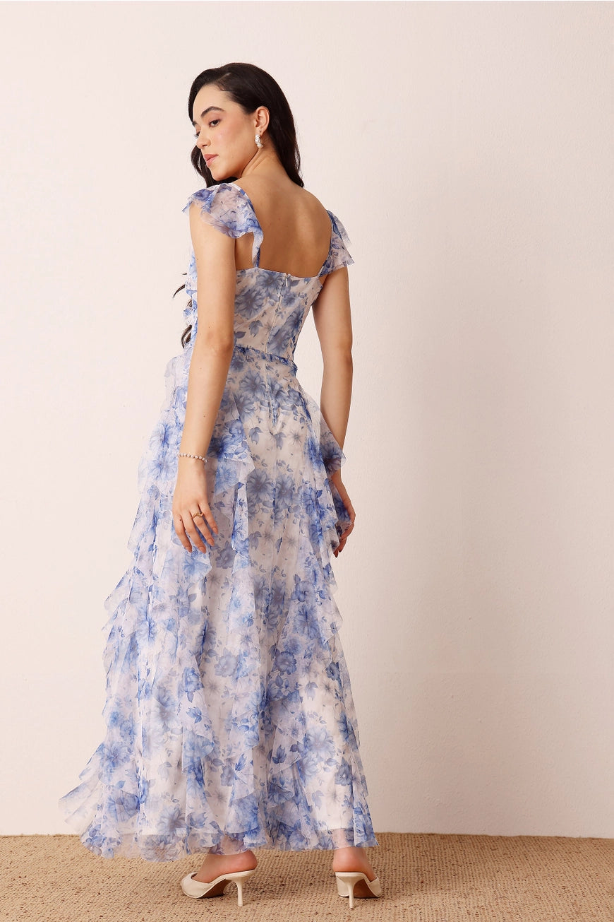 Lace & Beads Malin Blue Floral Maxi Dress
