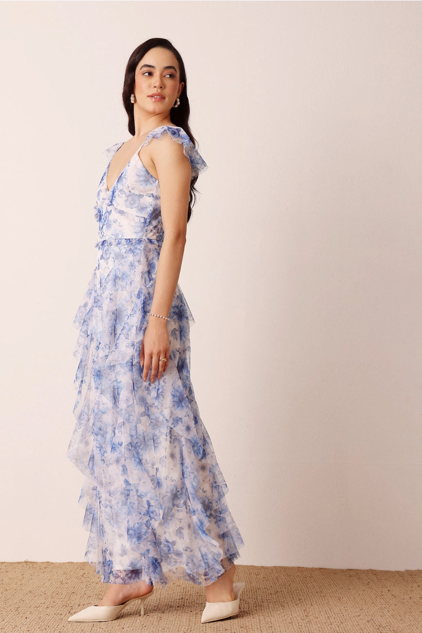 Lace & Beads Malin Blue Floral Maxi Dress