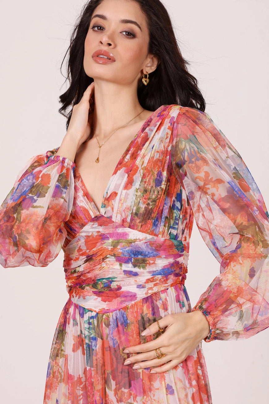 Lace & Beads Munez Long Sleeved Floral Tulle Maxi Dress