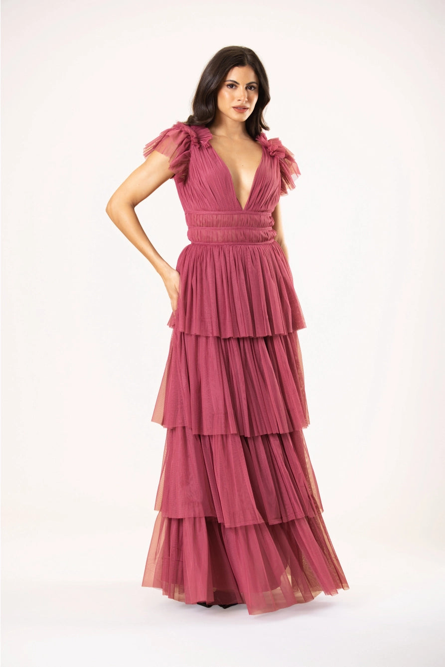 Lace & Beads Naomi Orchid Tulle Maxi Dress